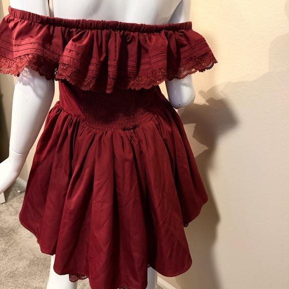 Shein Off-Shoulder Burgundy Dress with Lace Trim - Picture 5 of 10